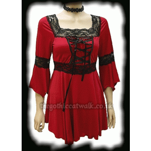 Red and Black Medieval Gothic Long Tunic Top Blouse